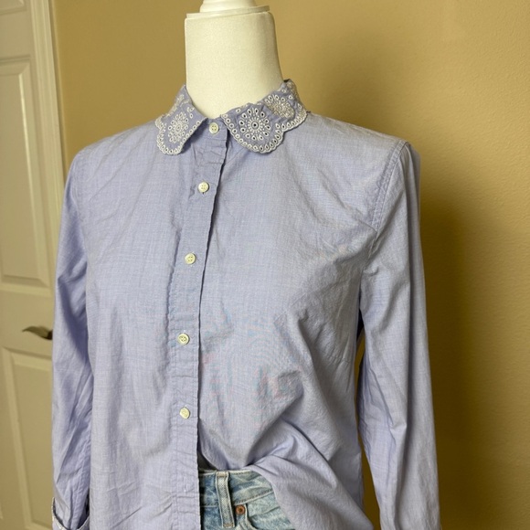 J Crew Perfect Shirt with eyelet Trim Size 8 - Picture 2 of 11